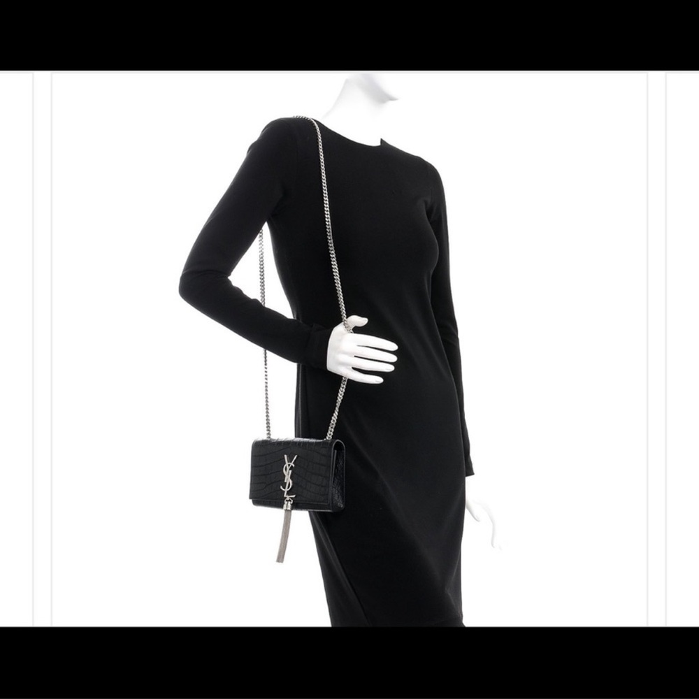 Saint Laurent Small Black Croc Kate Tassel Chain Bag - Picture 9 of 11